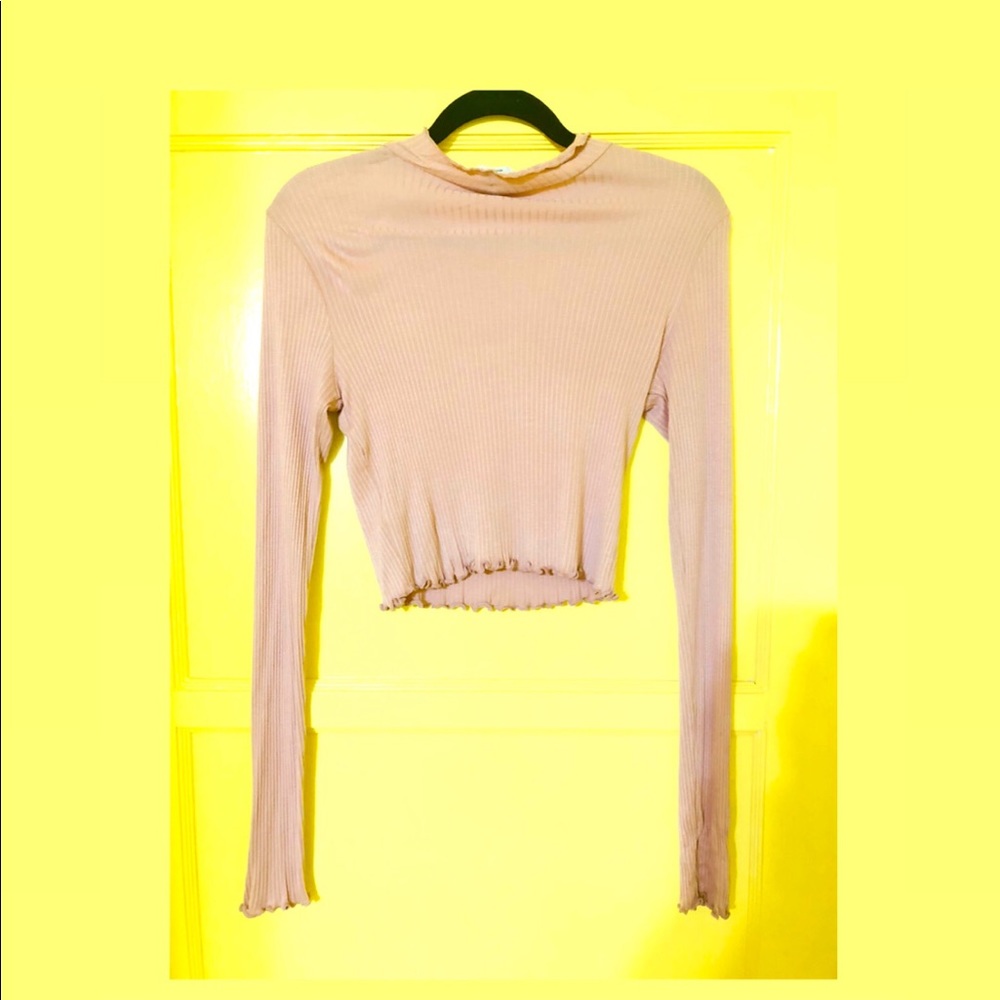 Light Pink Long Sleeve Crop Top Blouse